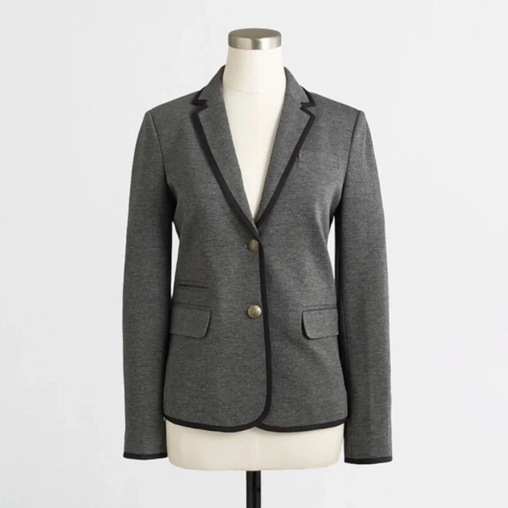 J. Crew Factory Tipped Knit Stretch Two‎ Button Gray Blazer Jacket